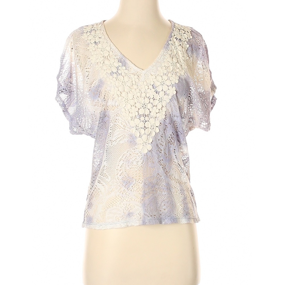 🪶 Leyendecker Vintage Y2K Romantic Lilac Purple Lace Short Sleeve Top - 0